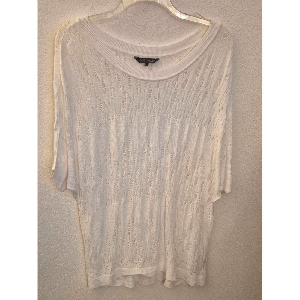 Addition Elle White Open Weave Crochet Lighweight Dolman Sleeve Sweater 2X EUC
